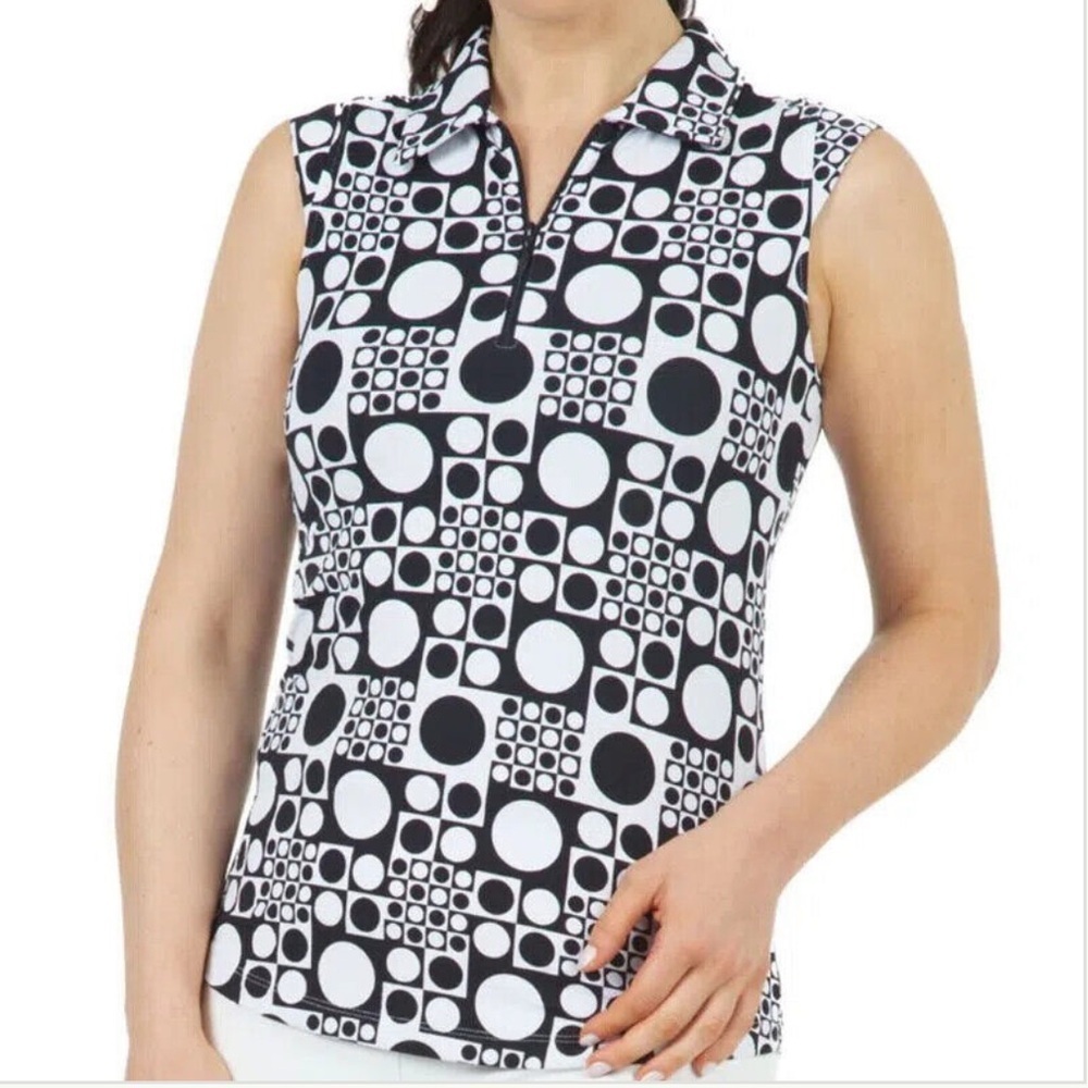NWOT IBKUL ELISE BLACK & WHITE Sleeveless Polo Golf Shirt